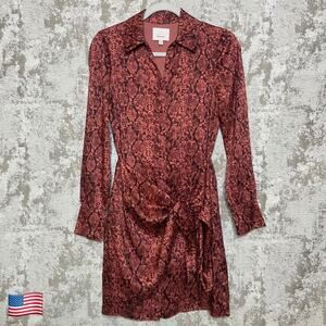 Cinq A Sept Gaby Button Front Tie Waist Shirt Dress in Rosewood